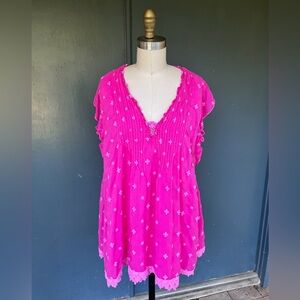 Johnny Was "Athena" flutter sleeve blouse with pintuck embellishment - size XL